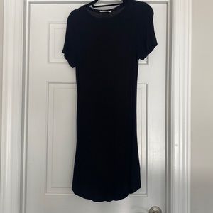 Black ribbed tee shirt dress.